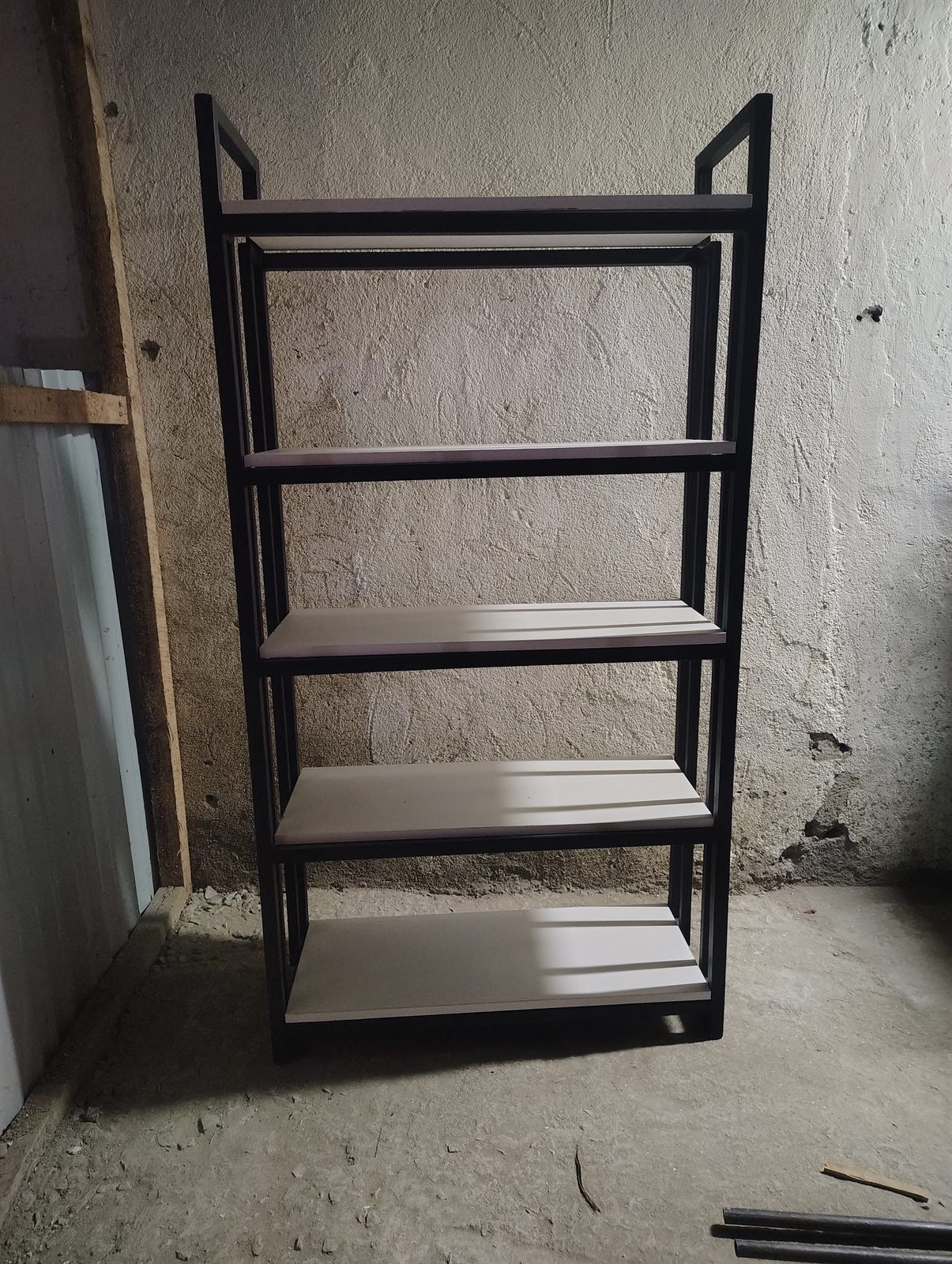 Finished open metal shelving unit