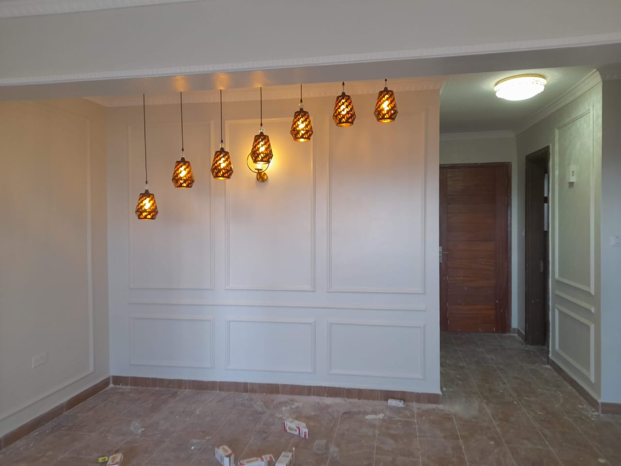 Feature wall with pendant lighting